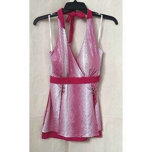 Y2K Coquette Gidani USA Pink White Chevron Halter Neck Tank Top M Barbie Party